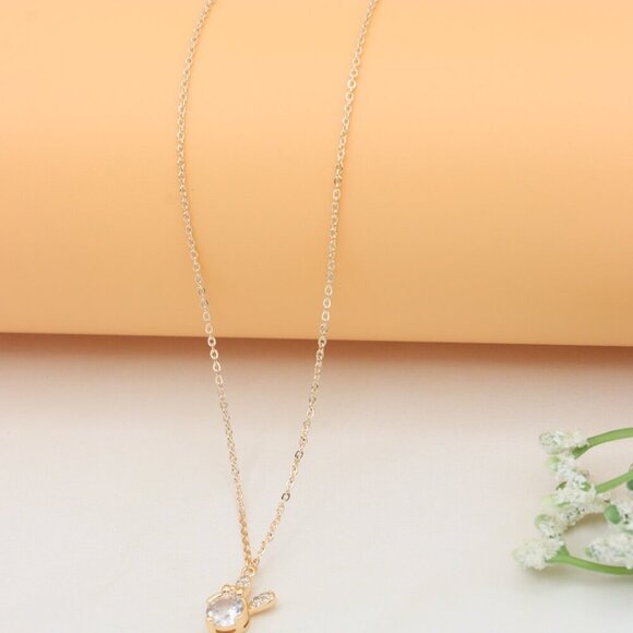 Elegant Rose Gold Necklace with Clear Crystal & Bow Charm, XPNL0413 - Picture 6 of 12